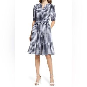 DRAPER JAMES Puff Sleeve Stretch Cotton Dress - Nassau
Navy White Gingham Check